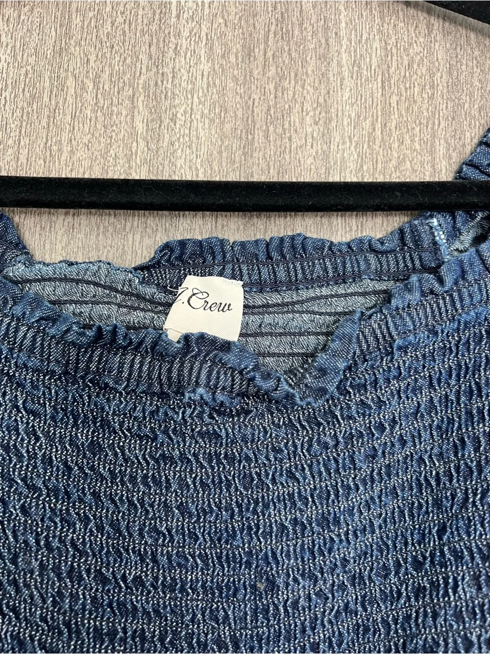 J. Crew Indigo Smocked Peasant Blouse jeans